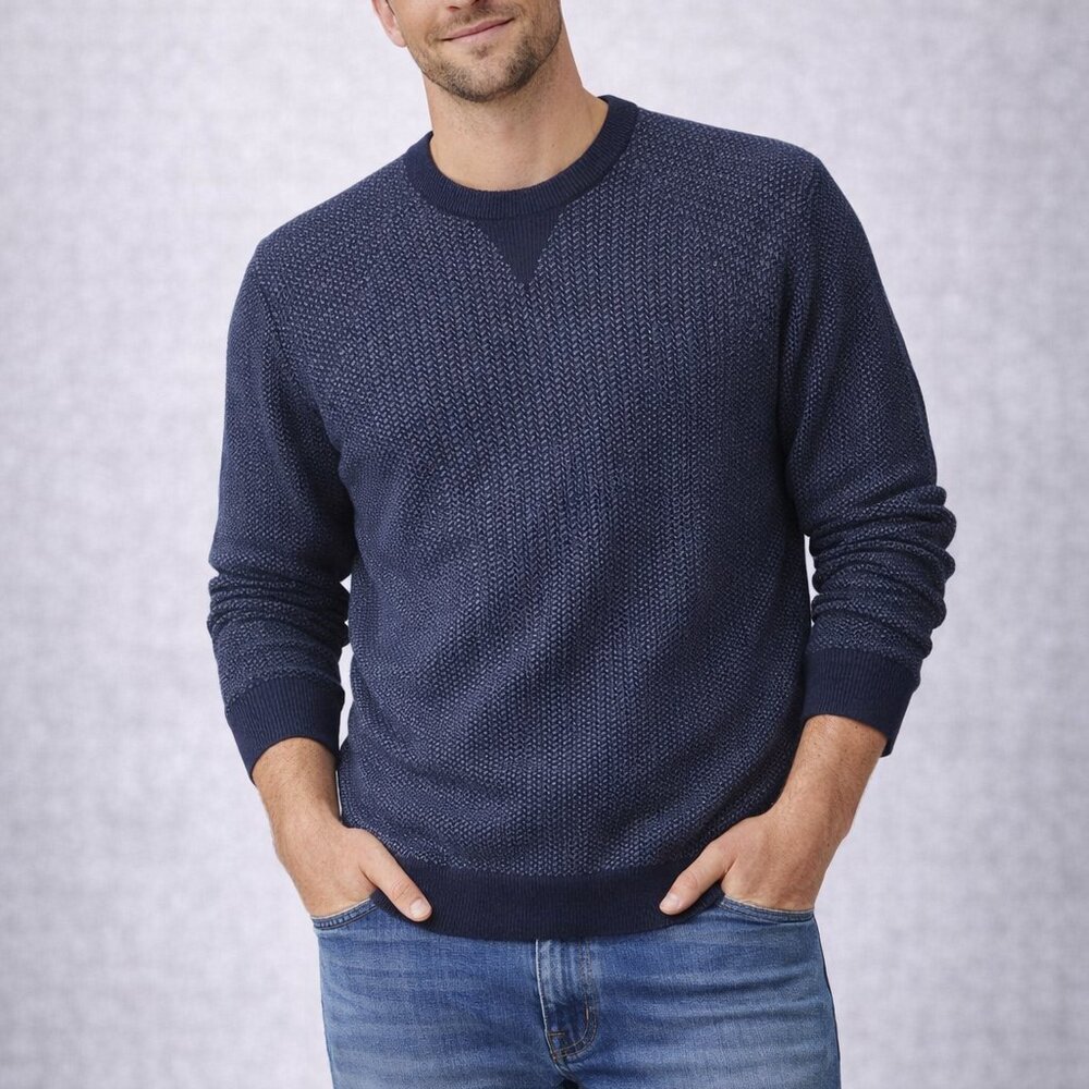 RHONE Mens Navy/Smoke Birdseye Performance Knit Crewneck Sweater-Small, NWT